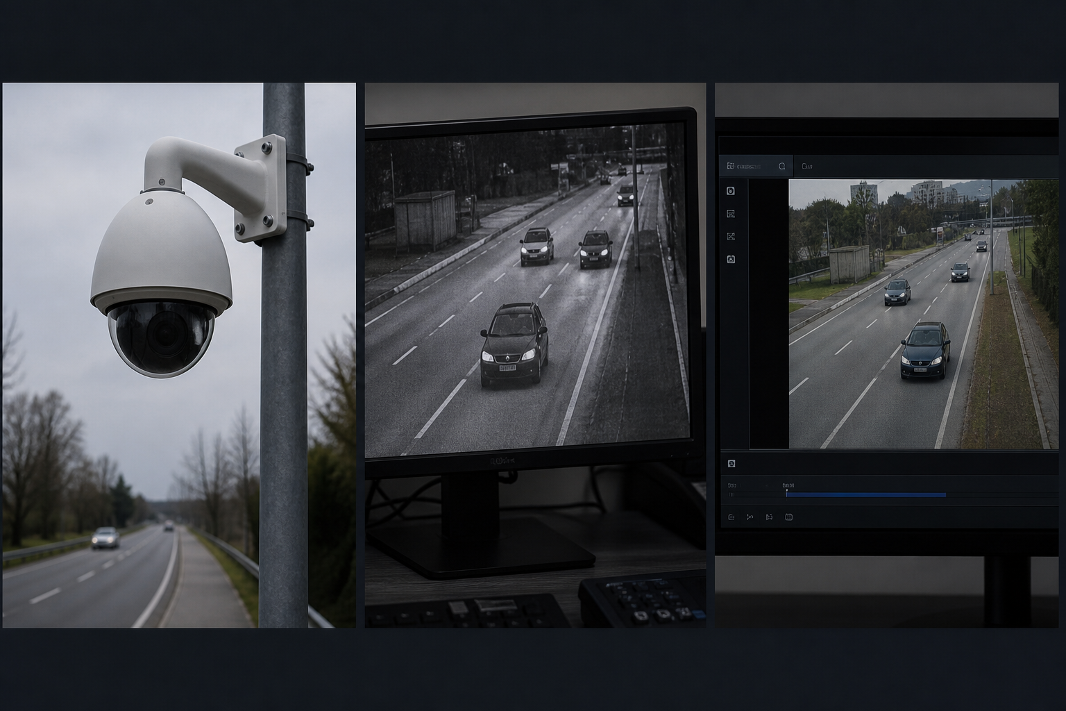 Tre vie: telecamera da palo, filmato estratto, flusso in rete